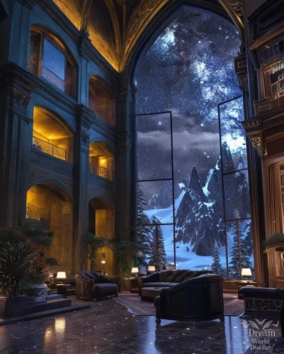 atriums,gringotts,dishonored,hall of the fallen,fantasy picture,arkham,courtyard,glass window,brownstone,banff springs hotel,conservatory,winter window,winter garden,winter night,obscura,front door,windows wallpaper,transparent window,night image,lobby