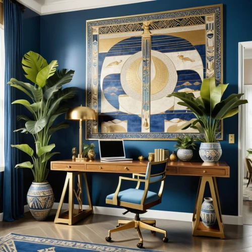 dark blue and gold,interior decor,interior decoration,decoratifs,blue room,blue lamp,contemporary decor,modern decor,mahdavi,fromental,berkus,decors,decor,philodendron,interior design,blue painting,deco,wallcovering,wallcoverings,decortication,Photography,General,Realistic