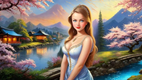 landscape background,spring background,springtime background,fantasy picture,japanese sakura background,nature background,flower background,colorful background,art painting,fantasy art,the cherry blossoms,background view nature,girl in flowers,creative background,splendor of flowers,sakura background,girl on the river,forest background,background colorful,oriental princess