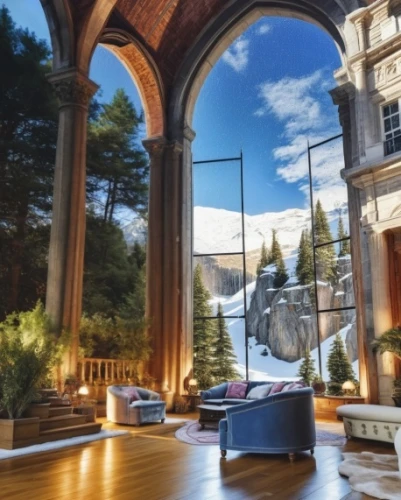 casa fuster hotel,transparent window,luxury home interior,mirror house,exterior mirror,parabolic mirror,loggia,inside courtyard,villa balbianello,villa d'este,luxury property,glass window,360 ° panorama,wood mirror,art nouveau frame,glass roof,rila monastery,interior decor,courtyard,mansion