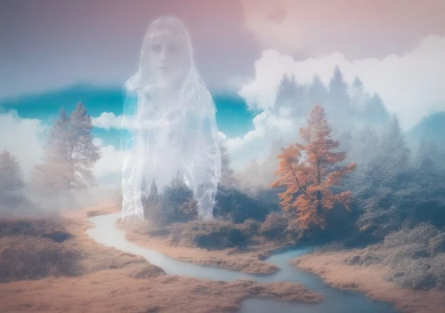 ghost forest,sylphs,mediumship,double exposure,apparitions,ghost girl,patronus,mystical portrait of a girl,mystical,apparition,dreamlands,enchantments,veil fog,ghostlike,spirits,the spirit of the mountains,spectres,photomanipulation,forest of dreams,fantasy picture,Photography,Artistic Photography,Artistic Photography 07