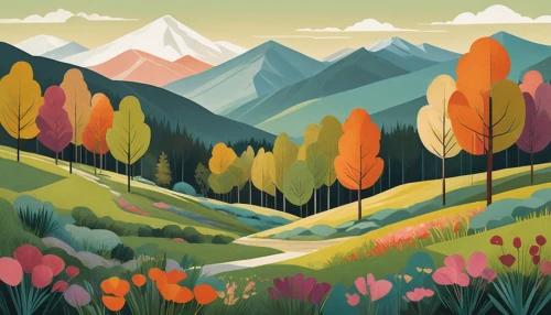 autumn mountains,fall landscape,autumn landscape,mountain flowers,salt meadow landscape,alpine landscape,mountain landscape,mountain meadow,mountain scene,mountains,autumn background,springtime background,mountainous landscape,landscape background,autumn idyll,mountain flower,mountainsides,autumn scenery,aspens,mountain range,Illustration,Vector,Vector 08