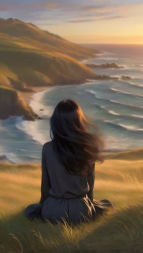 girl on the dune,clifftop,landscape background,the horizon,horizons,world digital painting,clifftops,windswept,cliffside,little girl in wind,digital painting,windblown,korra,cliffsides,oceanview,sunrises,the wind from the sea,viento,coast sunset,the endless sea