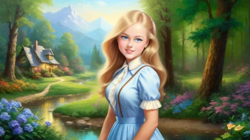 fairy tale character,dorthy,fantasy picture,eilonwy,storybook character,alice in wonderland,dorothy,children's background,landscape background,glinda,girl in the garden,cute cartoon image,springtime background,dirndl,spring background,forest background,fantasy art,gretel,fraulein,fantasy girl