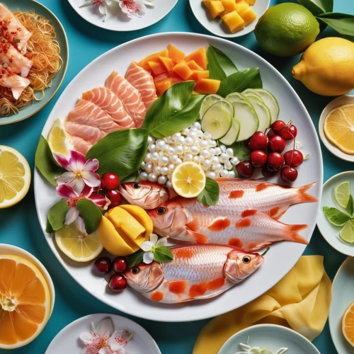 mediterranean diet,summer foods,food collage,ceviche,seafood platter,pomelo salad,ceviche ecuatoriano,sea foods,sashimi,citrus food,mediterranean cuisine,phytochemicals,sushi plate,food presentation,filipino cuisine,fruit plate,food platter,healthy menu,vietnamese cuisine,healthy food,Photography,General,Realistic