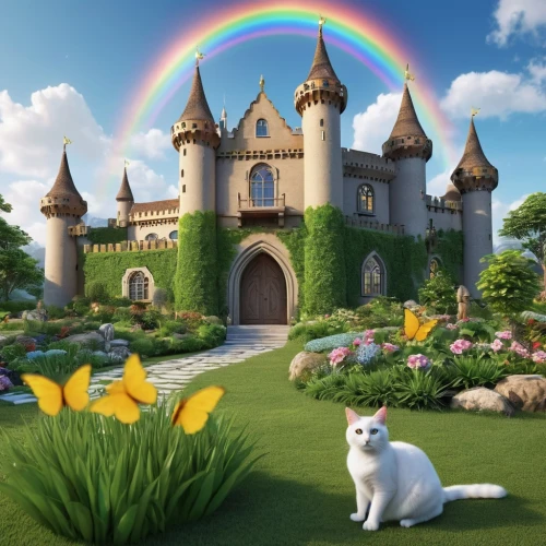 fairy tale castle,fairytale castle,fantasy picture,fairyland,cat pageant,fairy tale,a fairy tale,3d fantasy,children's background,storybook,fairytale,riverclan,white cat,skyclan,magical adventure,snowbell,fairy world,fantasy world,cattery,pot of gold background,Photography,Documentary Photography,Documentary Photography 31
