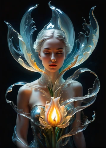 elven flower,water lotus,flower of water-lily,fantasy art,sylphs,faery,fantasy portrait,dryad,sorceress,faerie,the enchantress,flame spirit,incandescent,mystical portrait of a girl,elemental,perfumer,imbolc,luminous,enchantress,fire artist,Art,Classical Oil Painting,Classical Oil Painting 02