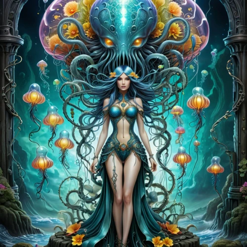 samhain,halloween poster,baoshun,halloween background,the enchantress,halloween wallpaper,halloween illustration,vodun,leota,sorceress,ciorbea,aquarius,calabaza,portal,fantasy art,enchantress,oshun,blue enchantress,halloween witch,magickal,Conceptual Art,Fantasy,Fantasy 30