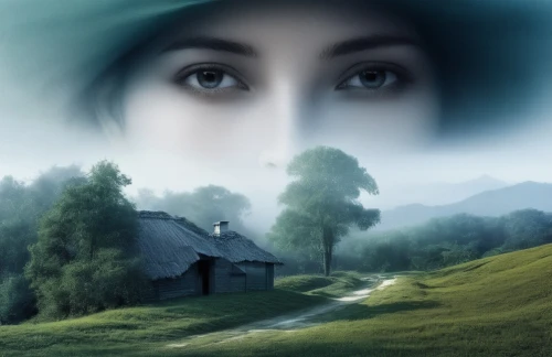 mystical portrait of a girl,world digital painting,photo manipulation,fantasy picture,madding,countrywoman,homesteader,photomanipulation,home landscape,lughnasa,landscape background,girl with tree,woman house,elfland,behenna,shepherdess,deviantart,urantia,lonely house,envisages,Photography,Artistic Photography,Artistic Photography 06