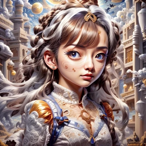 fantasy portrait,mystical portrait of a girl,fairy tale character,cosette,3d fantasy,yurika,baroque angel,fantasy art,eliota,baroque,the snow queen,painter doll,snow white,fantasy girl,artist doll,fantasy world,vestal,deirdre,peignoir,elimia