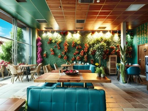 contemporary decor,roof garden,modern decor,coffeeshop,tropical greens,patterned wood decoration,wooden wall,patios,interior decoration,coteries,wallcovering,potted plants,interior decor,cafetorium,teahouse,breakfast room,roof terrace,wallcoverings,tropical house,seating area,Photography,General,Realistic