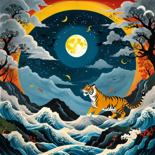 halloween illustration,rimau,halloween poster,halloween background,tigers,motif,night scene,mid-autumn festival,samhain,ratri,burchfield,forest animals,halloween wallpaper,animals hunting,moonlit night,tiger,halloween border,winter animals,snow scene,khokhloma painting,Illustration,Vector,Vector 02