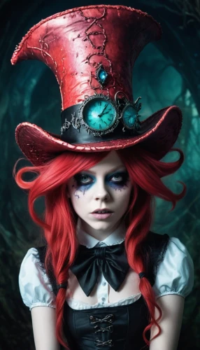 hatter,rasputina,redhead doll,the hat-female,anabelle,abigaille,woolfe,alice in wonderland,queen of hearts,rusalka,victoriana,lydia,pennyslvania,witch hat,ekatarina,the hat of the woman,unkei,venetia,lilith,scarlet sail,Illustration,Realistic Fantasy,Realistic Fantasy 47