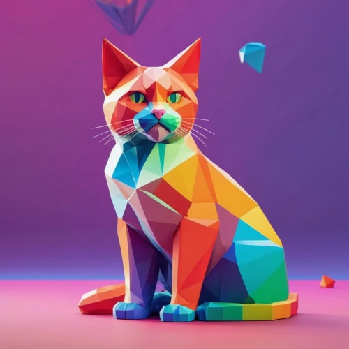 lowpoly,low poly,cat vector,rainbow pencil background,felino,rainbow background,cinema 4d,polygonal,prism,layard,gato,cartoon cat,itten,suara,colorful background,lumo,felidae,nyan,colorful foil background,3d model,Unique,3D,Low Poly