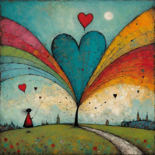 colorful heart,traffic light with heart,red balloon,heart balloons,painted hearts,balloonist,balloonists,kites balloons,love in air,heart traffic light,flying heart,ballooning,colorful balloons,the luv path,little girl with balloons,carol colman,whimsical,passion butterfly,heartstring,heart bunting,Art,Artistic Painting,Artistic Painting 49