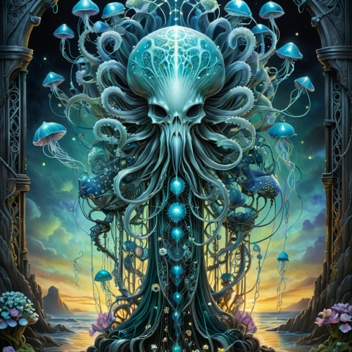 azathoth,cthulhu,god of the sea,mirror of souls,carcosa,tree of life,cuthulu,varuna,lovecraftian,nidularium,eidolon,kraken,symbiosis,sea god,mahadeva,atlantean,symbiotic,medusae,magos,poseidon,Conceptual Art,Fantasy,Fantasy 30