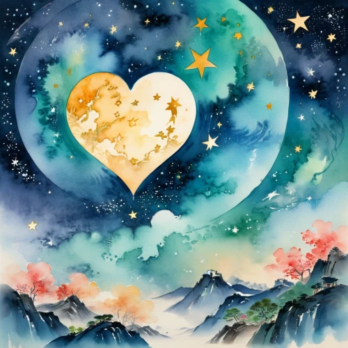 moon and star background,moon and star,moonbeams,the moon and the stars,stars and moon,moon night,painted hearts,heart background,starry sky,moonlit night,watercolor background,blue moon rose,mid-autumn festival,starheart,celestial bodies,sun and moon,moons,sun moon,jupiter moon,heart clipart,Illustration,Paper based,Paper Based 25