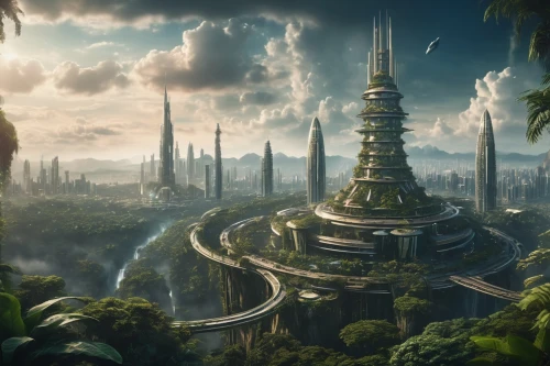 yavin,futuristic landscape,naboo,terraformed,ancient city,coruscant,ecotopia,citadels,kashyyyk,cardassia,theed,fantasy landscape,arcology,fantasy city,fantasy world,alien world,homeworlds,futuristic architecture,gallifrey,imperialis,Photography,General,Cinematic