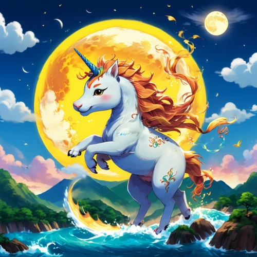 unicorn background,kirin,pegasi,unicorn art,pegasys,nikorn,constellation unicorn,licorne,unicorn,rainbow unicorn,skillicorn,unicorn and rainbow,spring unicorn,pegasus,qilin,celestia,dream horse,simorgh,moondragon,sun moon,Illustration,Japanese style,Japanese Style 02