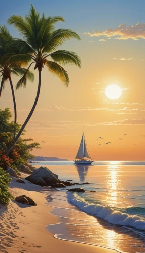 beach landscape,tropical sea,beach scenery,dream beach,tropical beach,sunrise beach,beautiful beach,full hd wallpaper,hawaii,beautiful beaches,sailing boat,caribbean,caribbean beach,sun and sea,landscape background,caribbean sea,sailboat,paradise beach,coastal landscape,sea landscape,Conceptual Art,Sci-Fi,Sci-Fi 19