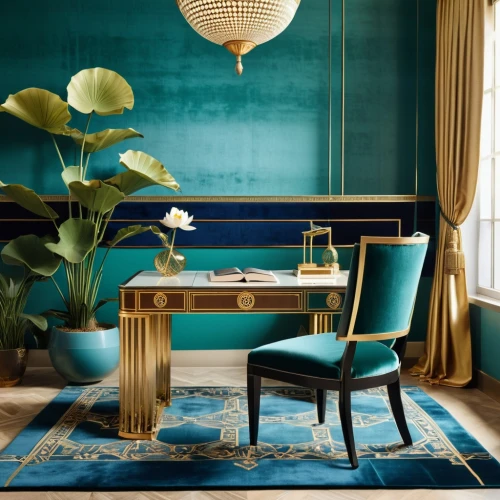 dining room table,mahdavi,dining table,mid century modern,baccarat,art deco,gold lacquer,gournay,fromental,midcentury,dining room,mid century,opulently,opulent,deco,credenza,writing desk,minotti,table lamps,blue lamp,Photography,General,Realistic