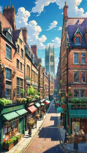 cloudstreet,shopping street,highstein,giaimo,york,beautiful buildings,windows wallpaper,waterstreet,townscapes,mytown,ichigaya,sylvania,ludlow,microdistrict,lincolnesque,colorful city,violet evergarden,background images,the cobbled streets,city scape,Illustration,Japanese style,Japanese Style 03