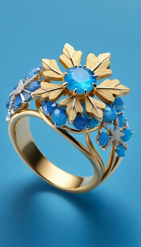 jewelry florets,gold flower,ring jewelry,colorful ring,circular ring,blu flower,blue chrysanthemum,golden ring,ring with ornament,blue flower,flower gold,goldsmithing,wedding ring,finger ring,ringen,jewelry manufacturing,gift of jewelry,enamelled,flower design,gold jewelry,Unique,3D,3D Character