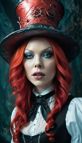 hatter,redhead doll,rasputina,female doll,halloween witch,victoriana,victorian lady,abigaille,bewitching,helsing,witch hat,painter doll,witch's hat,fairy tale character,steampunk,the hat-female,anabelle,witchery,gothic portrait,witching,Illustration,Realistic Fantasy,Realistic Fantasy 47