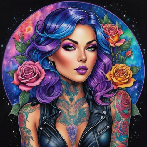 bella rosa,zodiac sign libra,sky rose,valentina,zodiac sign gemini,kimora,rockabella,fantasy portrait,tattoo girl,rosa,nebula,viveros,electra,boho art,kameron,jasinski,chicanas,peace rose,andromeda,rosa peace,Illustration,Realistic Fantasy,Realistic Fantasy 20