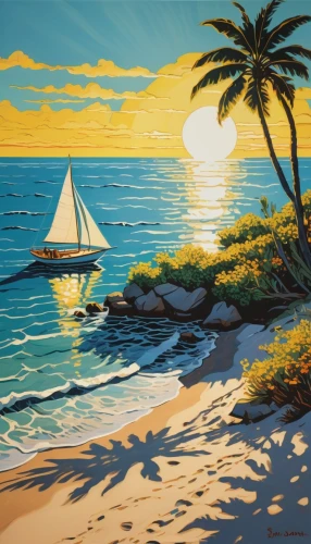 beach landscape,coastal landscape,sea landscape,beach scenery,dream beach,hildebrandt,sunset beach,sunrise beach,sailboats,sailing boat,landscape with sea,caribbean beach,tropical sea,sailboat,seascape,sail boat,sailing boats,golden sands,oil painting on canvas,art painting,Art,Artistic Painting,Artistic Painting 22