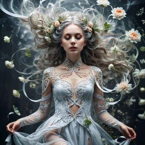 white rose snow queen,faery,fairy queen,faerie,mystical portrait of a girl,seelie,peignoir,flower fairy,the enchantress,the snow queen,unseelie,jingna,moonflower,margaery,enchantress,elven flower,ophelia,galadriel,enchantment,enchanted,Photography,General,Fantasy