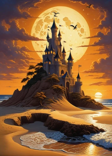 fairy tale castle,cartoon video game background,fairytale castle,fantasy picture,dragonstone,disney castle,ghost castle,halloween background,knight's castle,disneyfied,neverland,haunted castle,fantasy world,sea fantasy,fantasy landscape,children's background,mushroom island,gold castle,fairy tale,miramare,Art,Artistic Painting,Artistic Painting 48