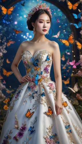 butterfly background,fairy tale character,fantasy picture,fairy queen,flower fairy,fairy peacock,hanbok,girl in a long dress,fairie,julia butterfly,ulysses butterfly,oriental princess,world digital painting,xueying,cinderella,faerie,dressup,cheongsam,yifei,rosa 'the fairy,Photography,General,Natural