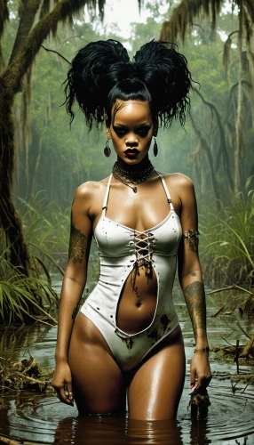 amazonian,letoya,bayou,rhianna,dutchess,badu,navys,amerykah,biophilia,swamps,voodoo woman,maliana,black jane doe,amazonia,ibibio,kikhia,vodun,liberian,erykah,siedah,Illustration,Realistic Fantasy,Realistic Fantasy 10