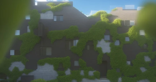 kudzu,ravines,voxels,voxel,overgrowth,hedge,apartment block,bushes,shrubbery,ravine,shaders,shader,rendered,lowpoly,apartment building,extrudes,cliffside,extruded,terraforming,terraformed,Photography,General,Realistic