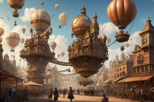 airships,fantasy city,steampunk,airship,balloonists,fantasyland,fantasy art,fantasy world,aeronauts,balloonist,discworld,citadels,montgolfier,imaginarium,bazars,naboo,dirigibles,hanging houses,dirigible,skyship,Photography,General,Cinematic