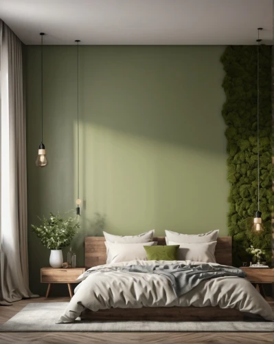 bedroom,headboards,intensely green hornbeam wallpaper,headboard,green living,green wallpaper,sage green,wall lamp,wallcoverings,fromental,bedrooms,chambre,sleeping room,bedstead,wallcovering,modern room,bedchamber,guest room,modern decor,wall decoration,Photography,General,Realistic