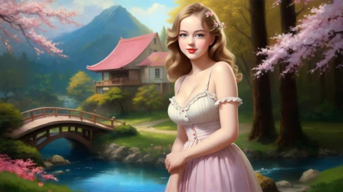 japanese sakura background,aerith,springtime background,spring background,landscape background,fantasy picture,sakura background,world digital painting,fairy tale character,eilonwy,fantasy art,peignoir,margaery,girl in the garden,jessamine,fairyland,photo painting,ninfa,nature background,dorthy