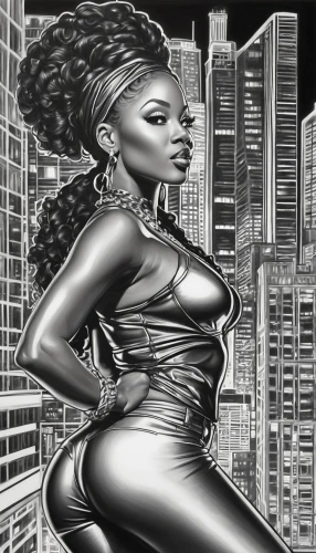 lilandra,afrofuturism,black woman,african american woman,african woman,afrodisiac,chrisette,badu,villainess,ledisi,sci fiction illustration,ultraverse,womanism,latell,ororo,dessin,letoya,selina,deodato,giantess,Illustration,Black and White,Black and White 30