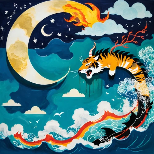 moondragon,koi fish,mid-autumn festival,koi,hottiger,amaterasu,asian tiger,okami,tora,dragon fire,painted dragon,seahorses,shenlong,rimau,dragon boat,koi pond,fire breathing dragon,tiger,kirin,qilin,Art,Artistic Painting,Artistic Painting 42