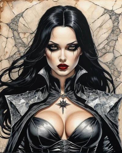 blackfire,baroness,lilandra,gothic woman,viveros,yavana,dark angel,villainess,abaddon,fantasy woman,helsing,goth woman,breastplates,hela,demona,enchantress,bloodrayne,witchblade,demoness,vampire woman,Illustration,Abstract Fantasy,Abstract Fantasy 05