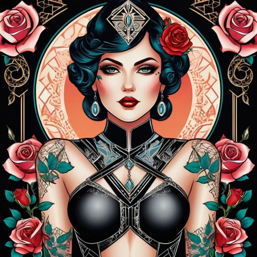 baroness,viveros,rose flower illustration,black rose,chicanas,valentine pin up,eldena,countess,queen of hearts,dita,porcelain rose,rosa bonita,tattoo girl,rosa,rosae,zodiac sign gemini,bella rosa,widow flower,chicana,ilsa,Illustration,Vector,Vector 16