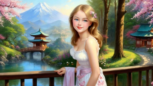 landscape background,fantasy picture,photo painting,springtime background,background view nature,spring background,fairy tale character,japanese sakura background,fairyland,nature background,world digital painting,forest background,love background,fantasy art,children's background,portrait background,art painting,creative background,fairy world,fairy village