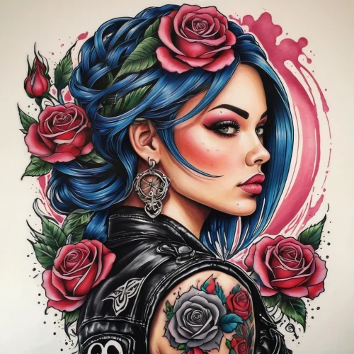 viveros,karou,rose flower illustration,rose drawing,watercolor pin up,boho art,tattoo girl,rose flower drawing,boho art style,rosa,bella rosa,hip rose,colorful roses,flamenca,rosa bonita,chicanas,rosa peace,blue rose,watercolor roses,porcelain rose,Unique,Paper Cuts,Paper Cuts 01