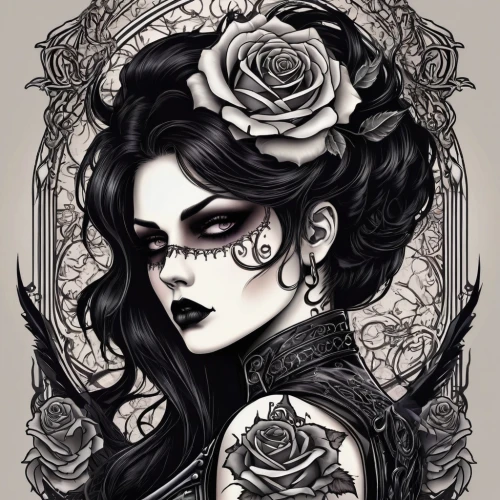 black rose,victoriana,victorian lady,porcelain rose,rosson,persephone,countess,widow flower,goth woman,gothic portrait,victorian style,la calavera catrina,viveros,roses frame,rosebushes,gothic woman,rosa,black rose hip,rose frame,wild roses,Illustration,Realistic Fantasy,Realistic Fantasy 46