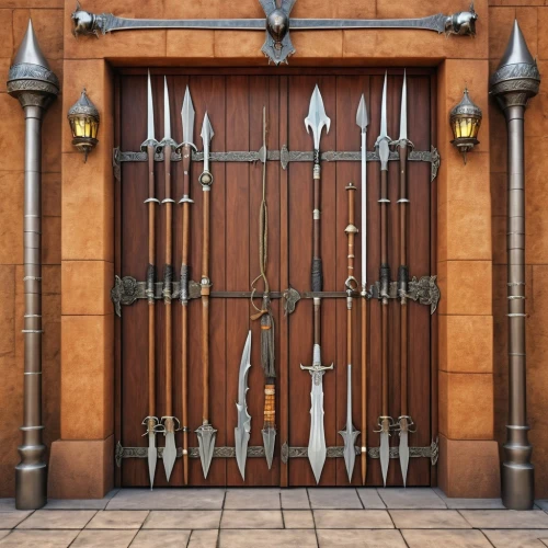 armoury,iron gate,polearms,iron door,metal gate,commandery,portal,armories,armory,broadswords,halberds,wood gate,swords,steel door,weaponry,portcullis,castle iron market,fence gate,scabbards,broadsword,Photography,General,Realistic