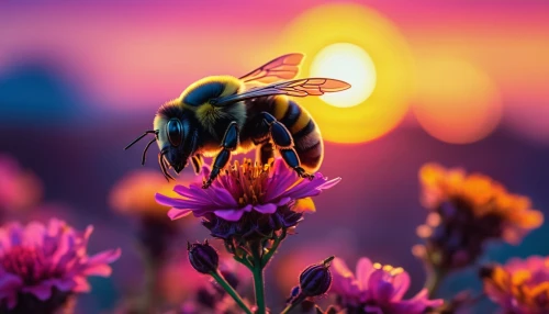 bee,pollination,pollinator,wild bee,pollinate,western honey bee,pollinating,flower in sunset,pollinators,honeybees,collecting nectar,silk bee,pollen,honey bees,bienen,bees,abejas,bumblebees,honeybee,bumblebee fly,Conceptual Art,Sci-Fi,Sci-Fi 27