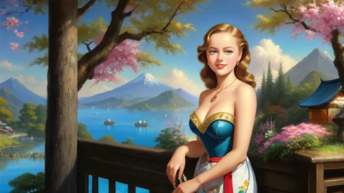 landscape background,fantasy picture,mermaid background,girl on the river,pin-up girl,retro pin up girl,art deco background,fantasy art,pin up girl,portrait background,art painting,fairy tale character,retro pin up girls,cartoon video game background,springtime background,background image,oriental painting,pin-up girls,creative background,art background