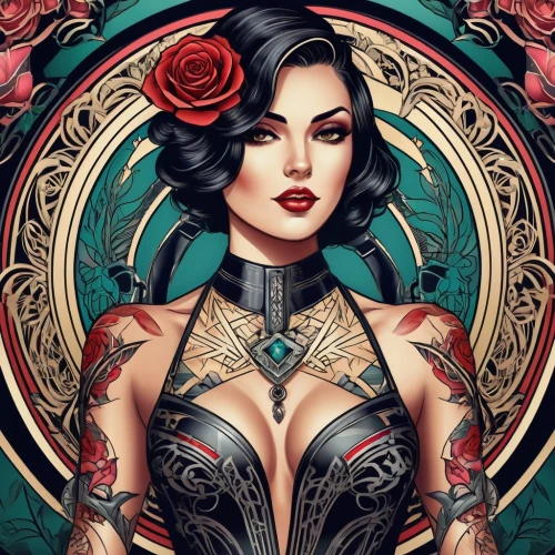 viveros,baroness,chicana,bellona,flamenca,tattoo girl,vayne,chicanas,rosson,eldena,dita,queen of hearts,emperatriz,vanderhorst,countess,fantasy art,xandria,saraya,sirenia,femme fatale,Illustration,Vector,Vector 16