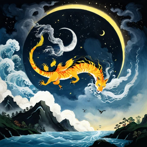 moondragon,shenlong,mid-autumn festival,painted dragon,qilin,fire breathing dragon,dragonair,dragon fire,golden dragon,dragon,dragon design,wyrm,dragon boat,rongfeng,dragon of earth,seahorses,qingxi,simorgh,qinglong,qimin,Illustration,Abstract Fantasy,Abstract Fantasy 02